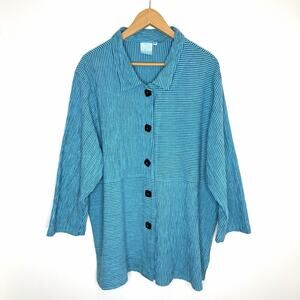Mill Valley Clothing Company 4 Way Stripe Shirt Womens Plus 3X Blue Linen Blend